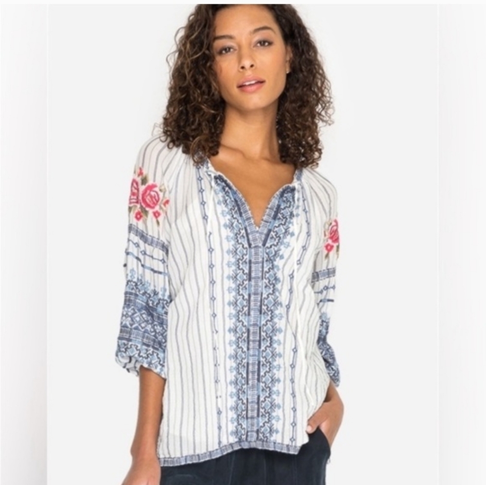 Johnny Was Embroidered Boho Blouse Size Medium